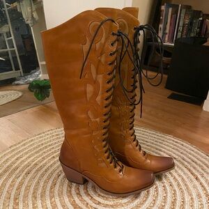 Western Lace Up Knee High Cowboy Boots